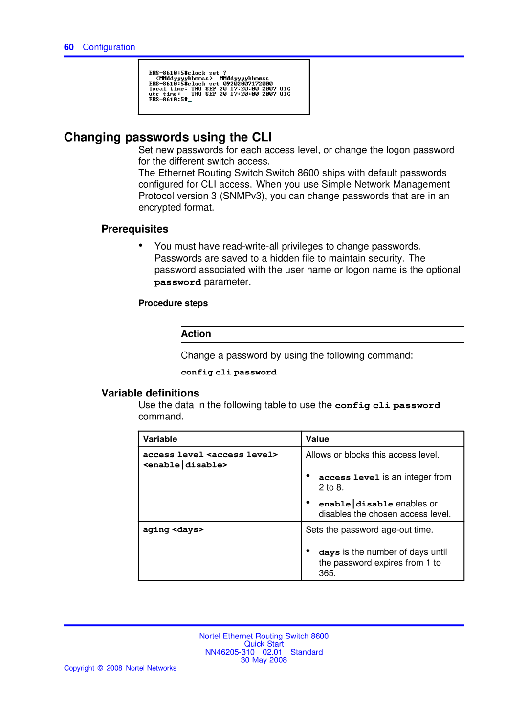 Nortel Networks NN46205-310 quick start Change a password by using the following command 