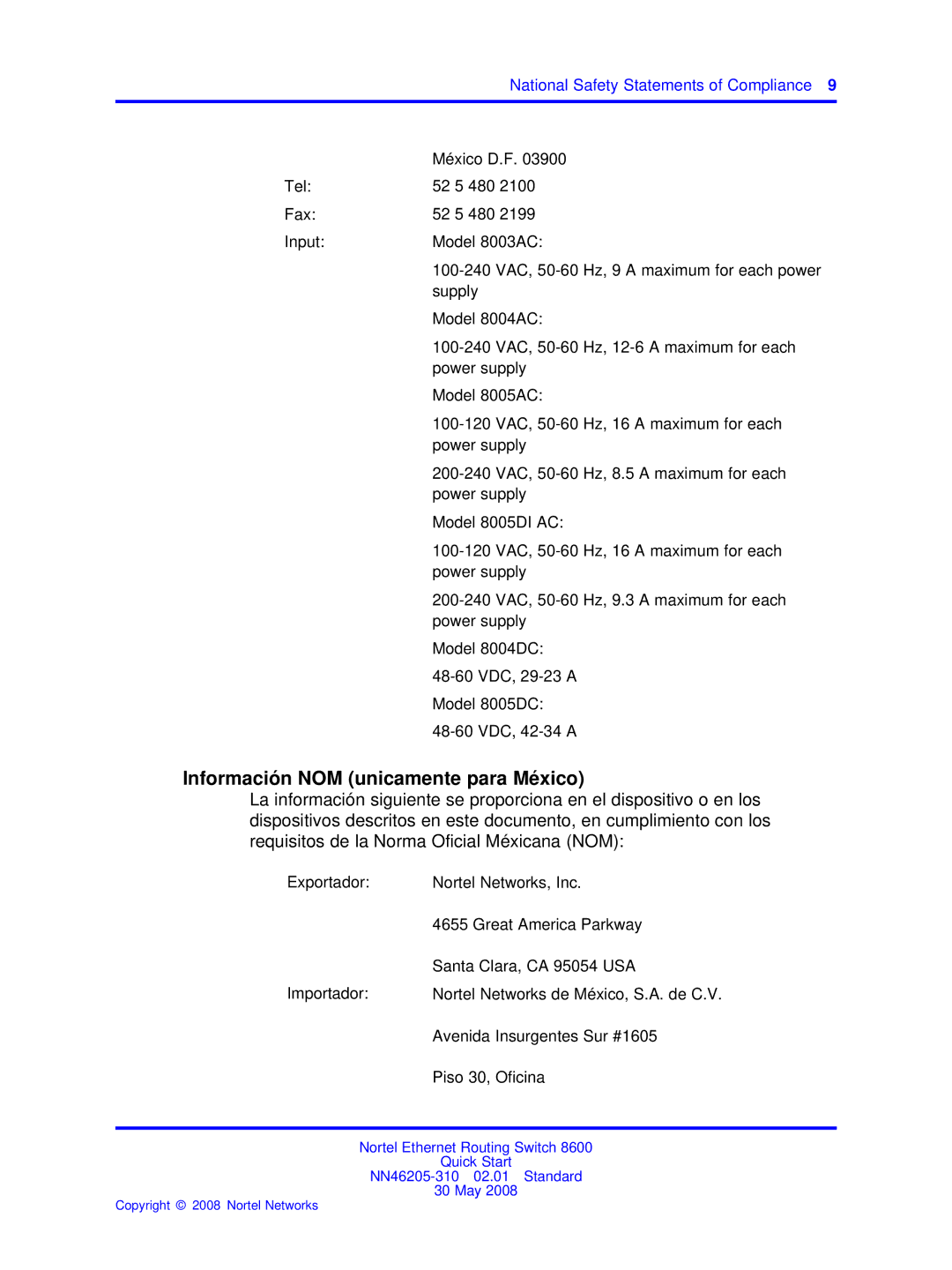 Nortel Networks NN46205-310 quick start Información NOM unicamente para México, National Safety Statements of Compliance 