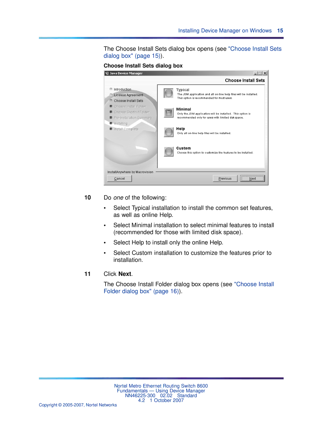 Nortel Networks NN46225-300 manual Choose Install Sets dialog box 