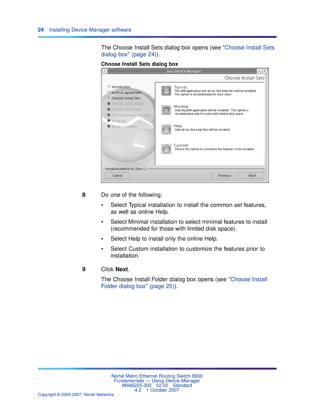 Nortel Networks NN46225-300 manual Choose Install Sets dialog box 