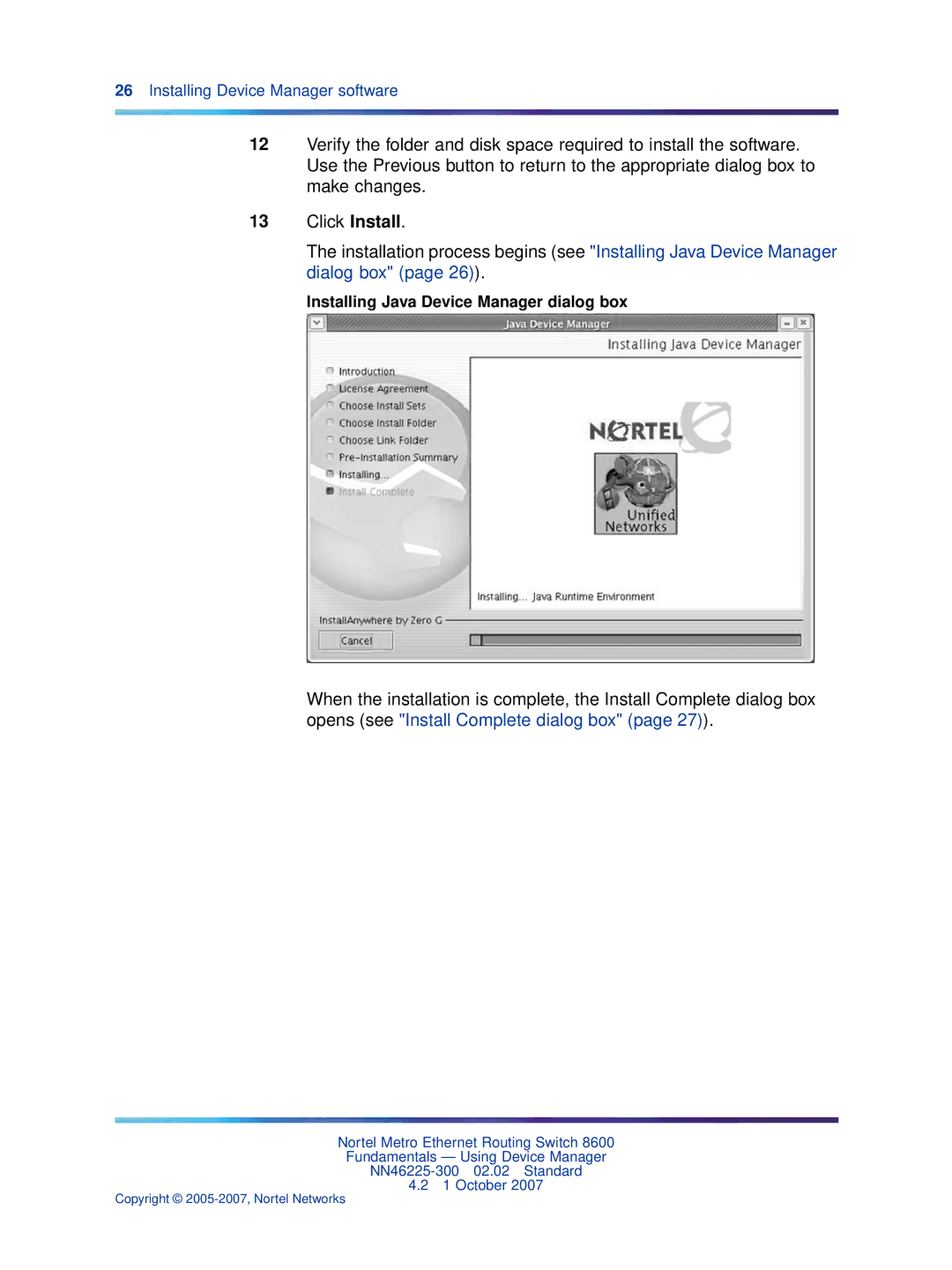 Nortel Networks NN46225-300 manual Installing Java Device Manager dialog box 