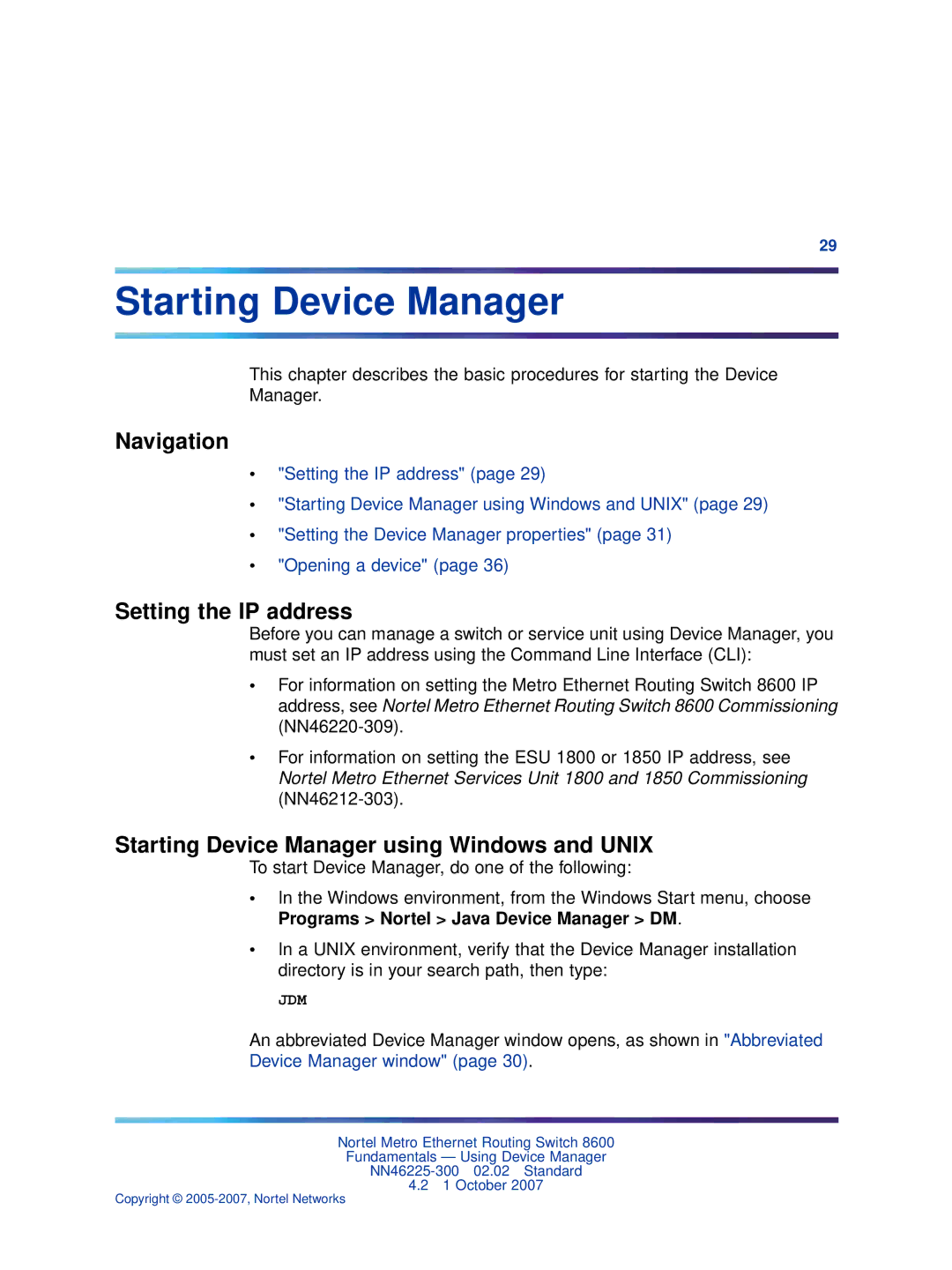 Nortel Networks NN46225-300 manual Starting Device Manager, Setting the IP address 