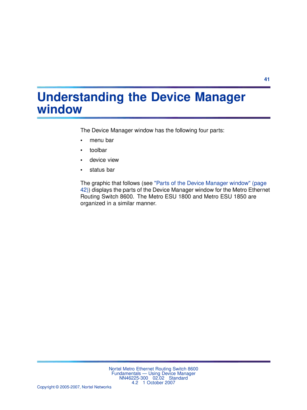 Nortel Networks NN46225-300 manual Understanding the Device Manager window 