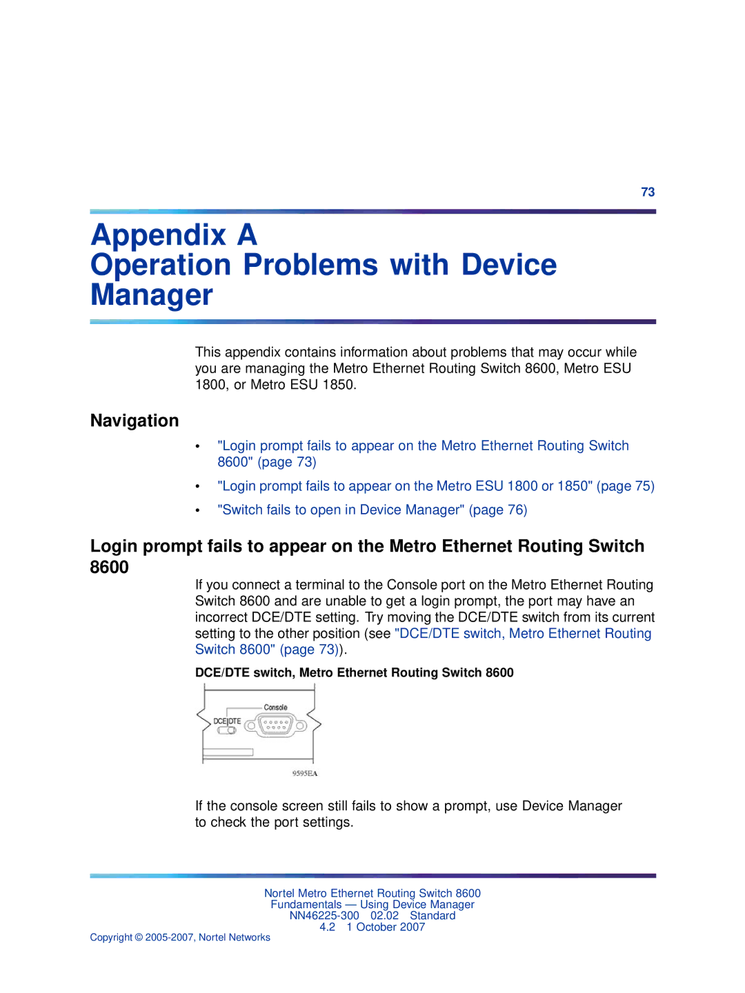 Nortel Networks NN46225-300 manual Appendix a Operation Problems with Device Manager 