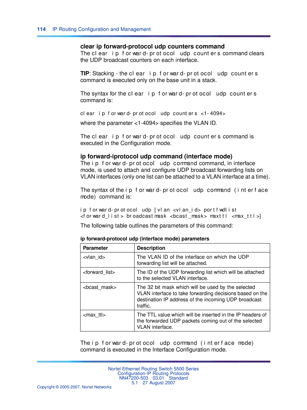 Nortel Networks NN47200-503 manual Clear ip forward-protocol udp counters command 