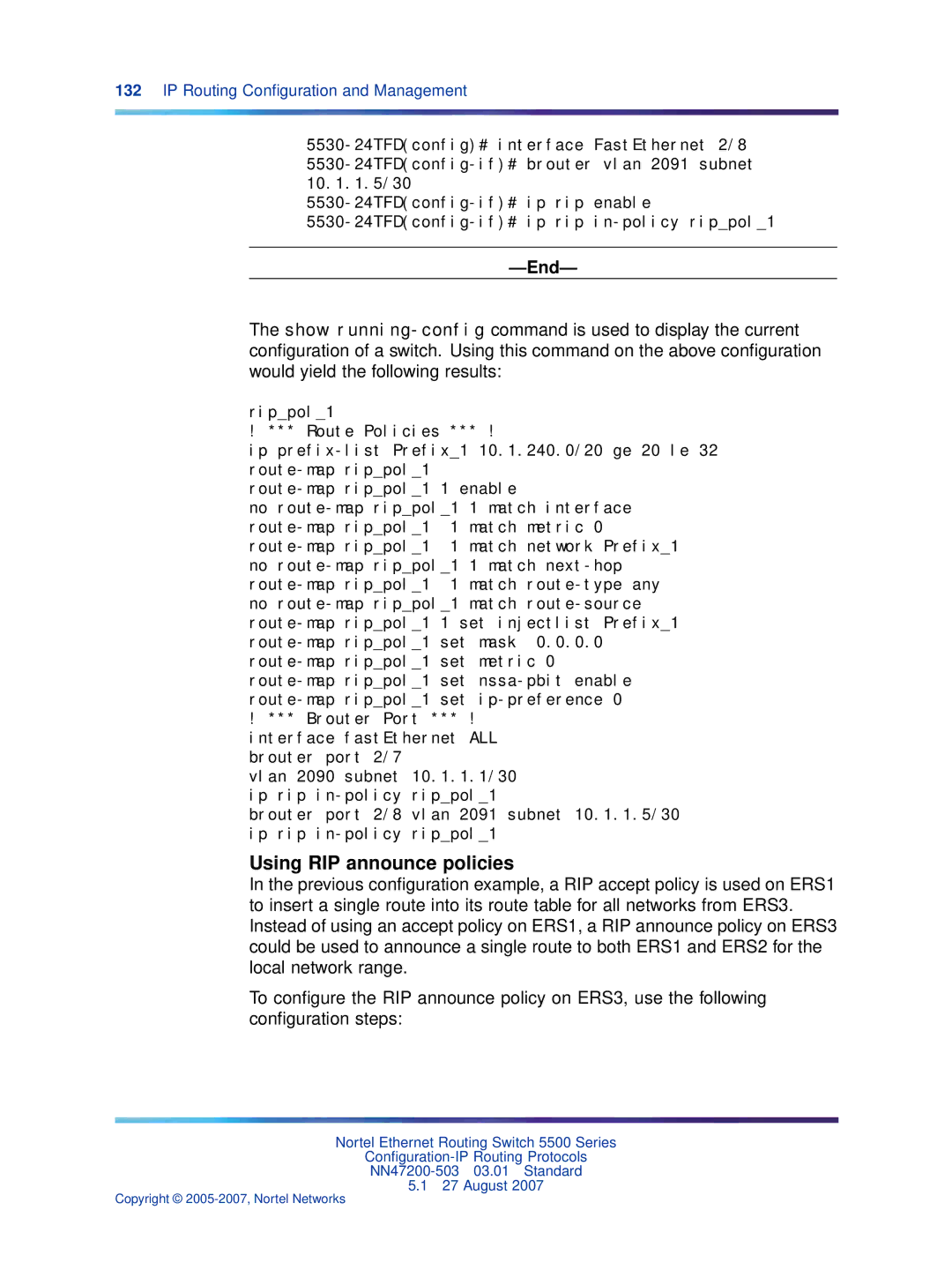 Nortel Networks NN47200-503 manual Using RIP announce policies 