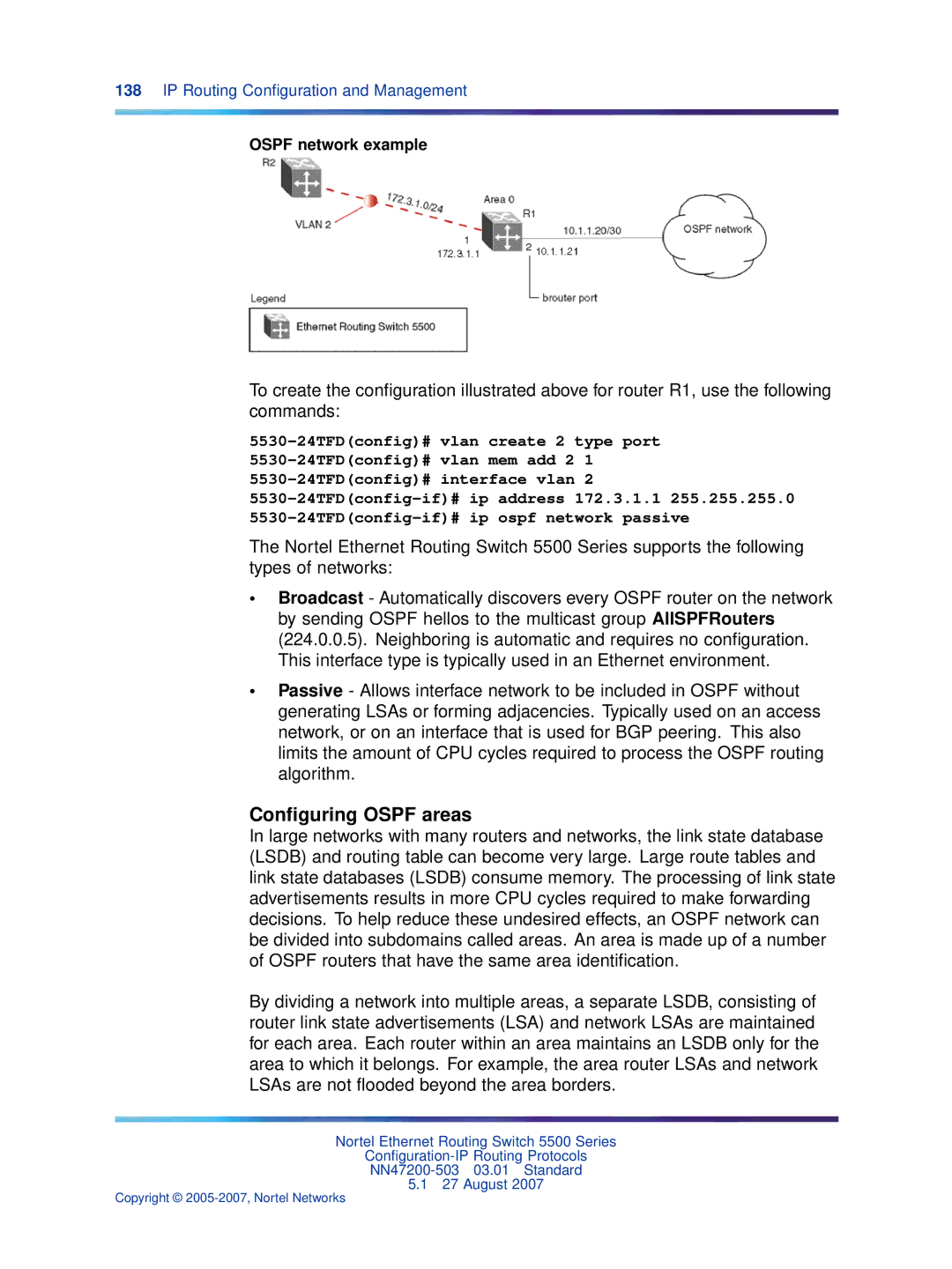 Nortel Networks NN47200-503 manual Conﬁguring Ospf areas, Ospf network example 