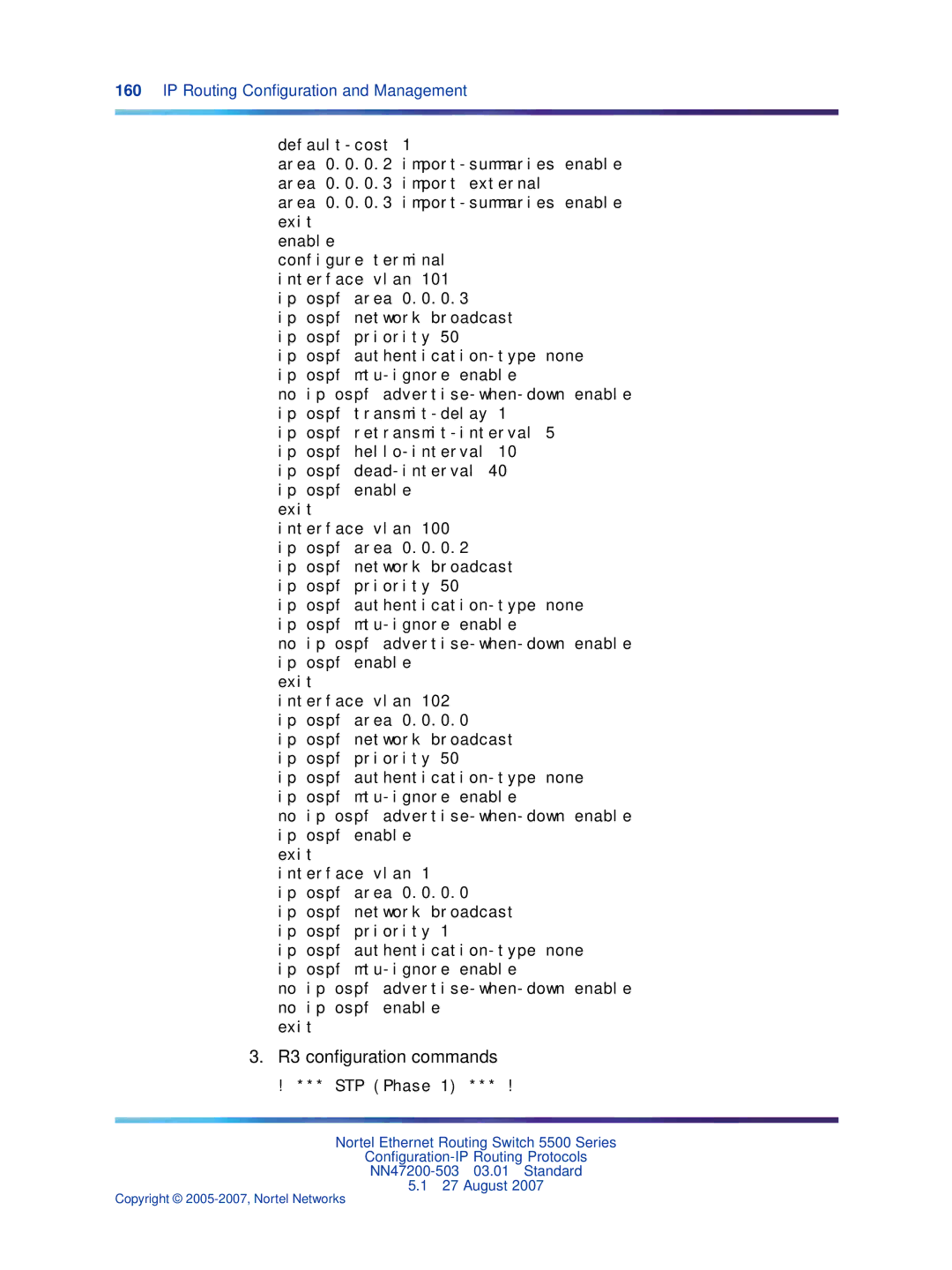 Nortel Networks NN47200-503 manual R3 conﬁguration commands, STP Phase 