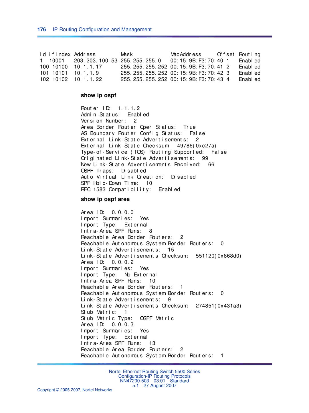 Nortel Networks NN47200-503 manual IfIndex Address Mask MacAddress, 10001 203.203.100.53 255.255.255.0 