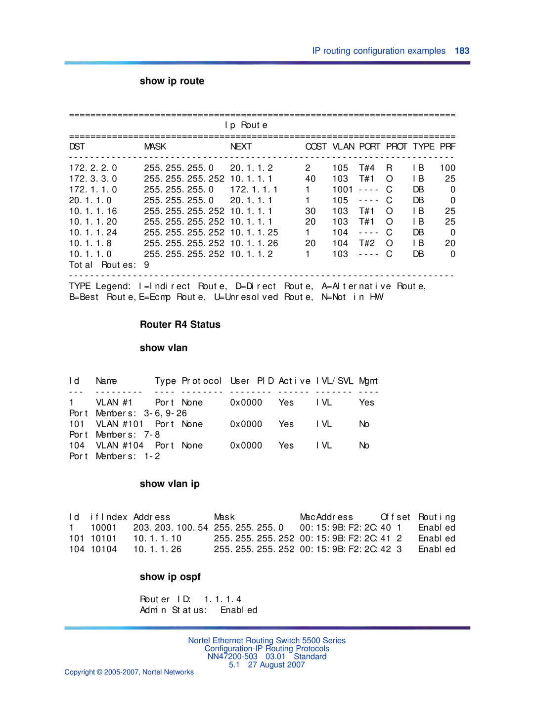 Nortel Networks NN47200-503 manual Router R4 Status Show vlan 