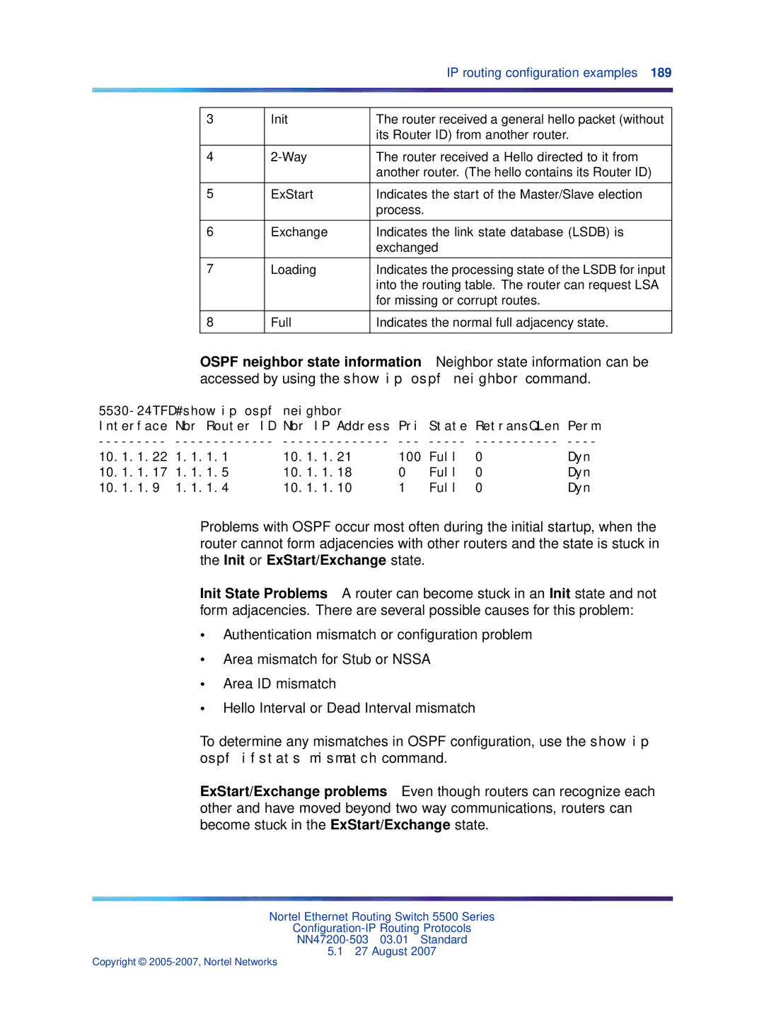 Nortel Networks NN47200-503 manual Accessed by using the show ip ospf neighbor command 