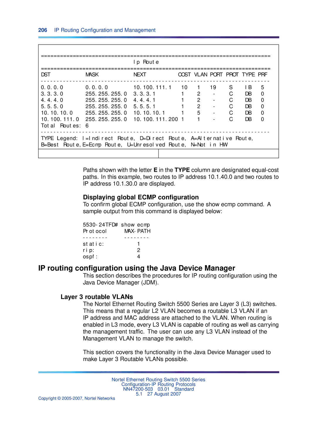 Nortel Networks NN47200-503 manual Displaying global Ecmp conﬁguration 