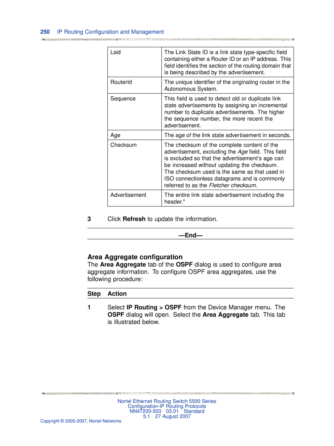 Nortel Networks NN47200-503 manual Area Aggregate conﬁguration 