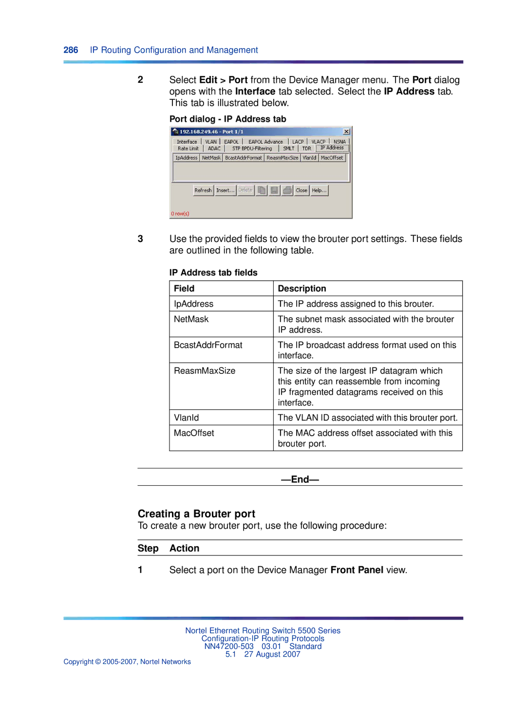 Nortel Networks NN47200-503 manual Creating a Brouter port, To create a new brouter port, use the following procedure 