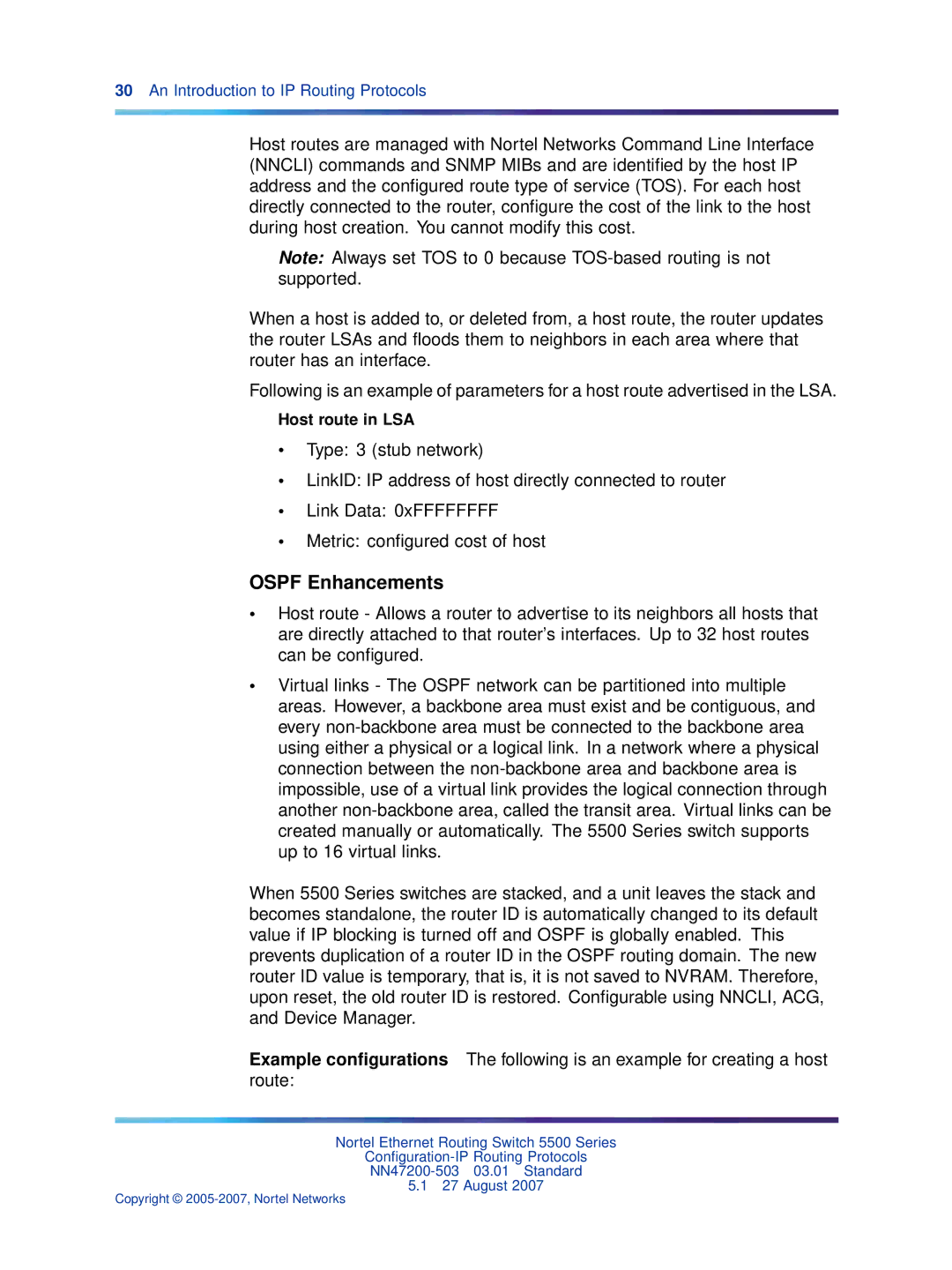 Nortel Networks NN47200-503 manual Ospf Enhancements, Host route in LSA 