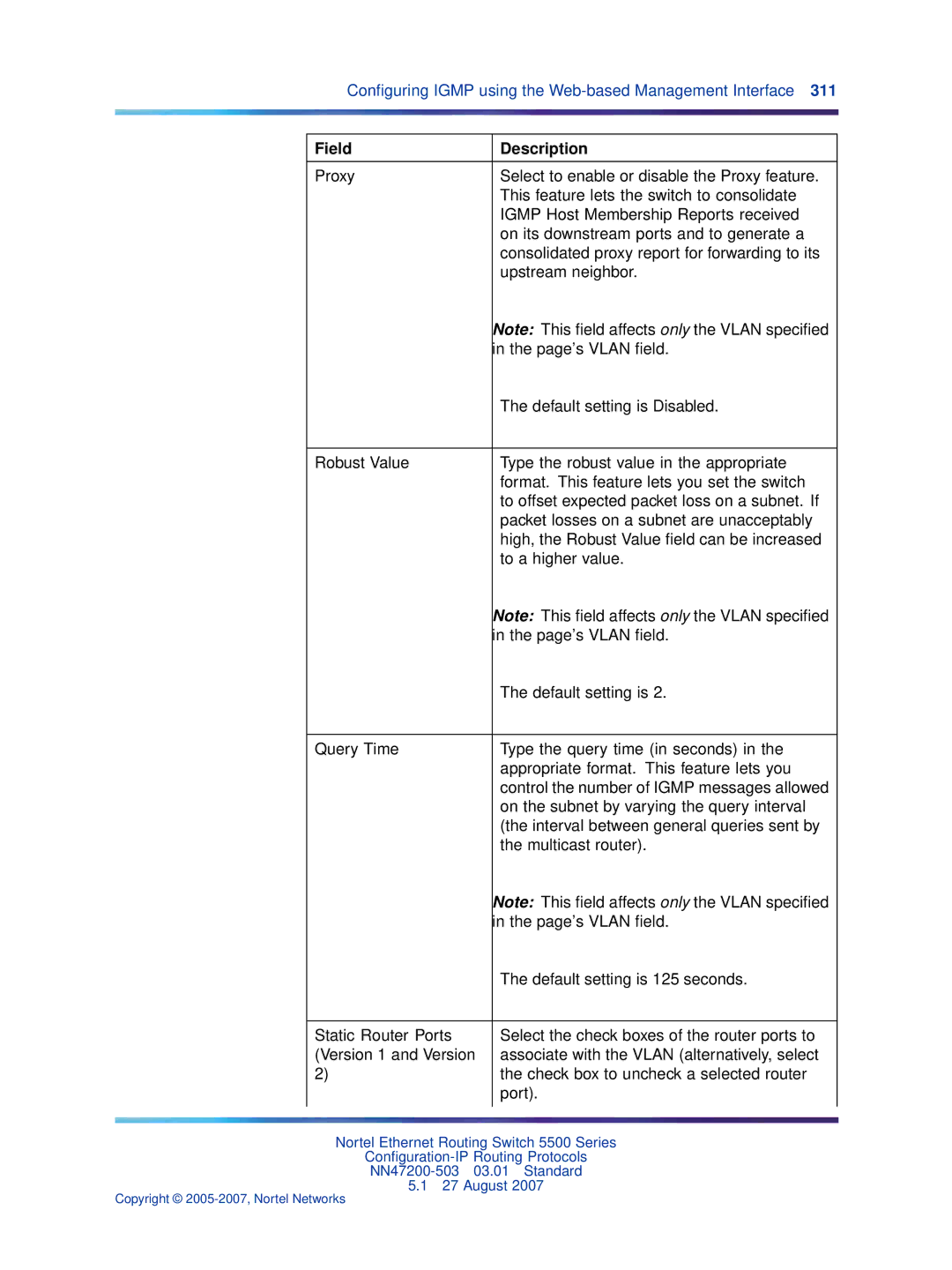 Nortel Networks NN47200-503 manual Conﬁguring Igmp using the Web-based Management Interface 