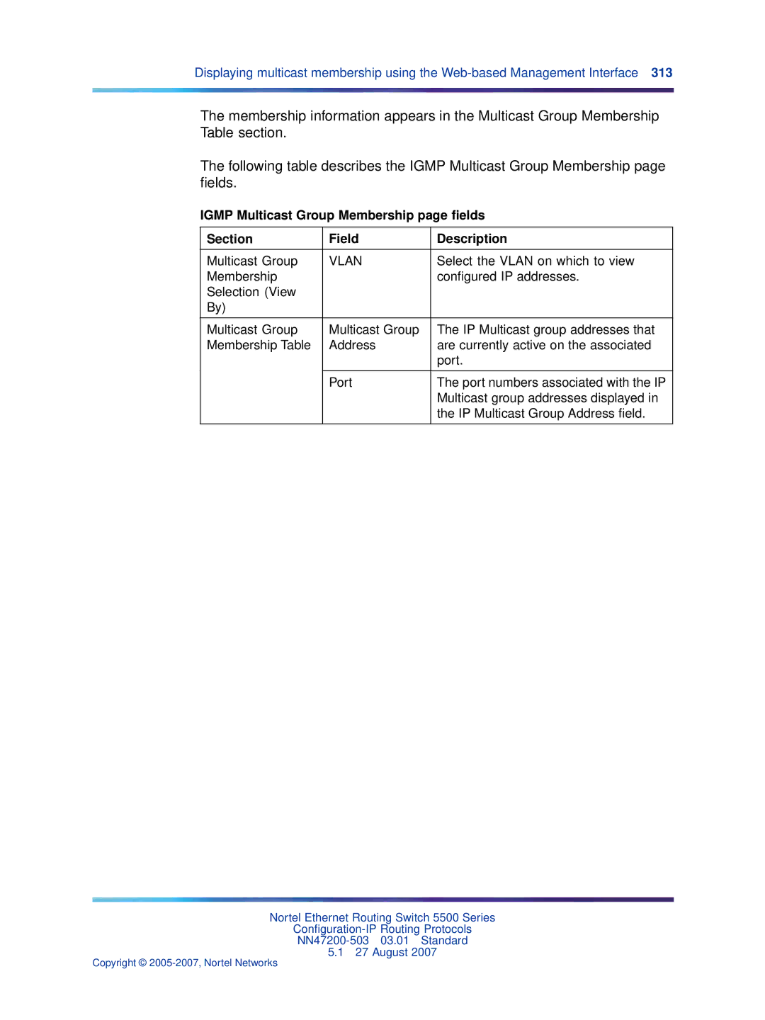 Nortel Networks NN47200-503 manual Multicast Group 