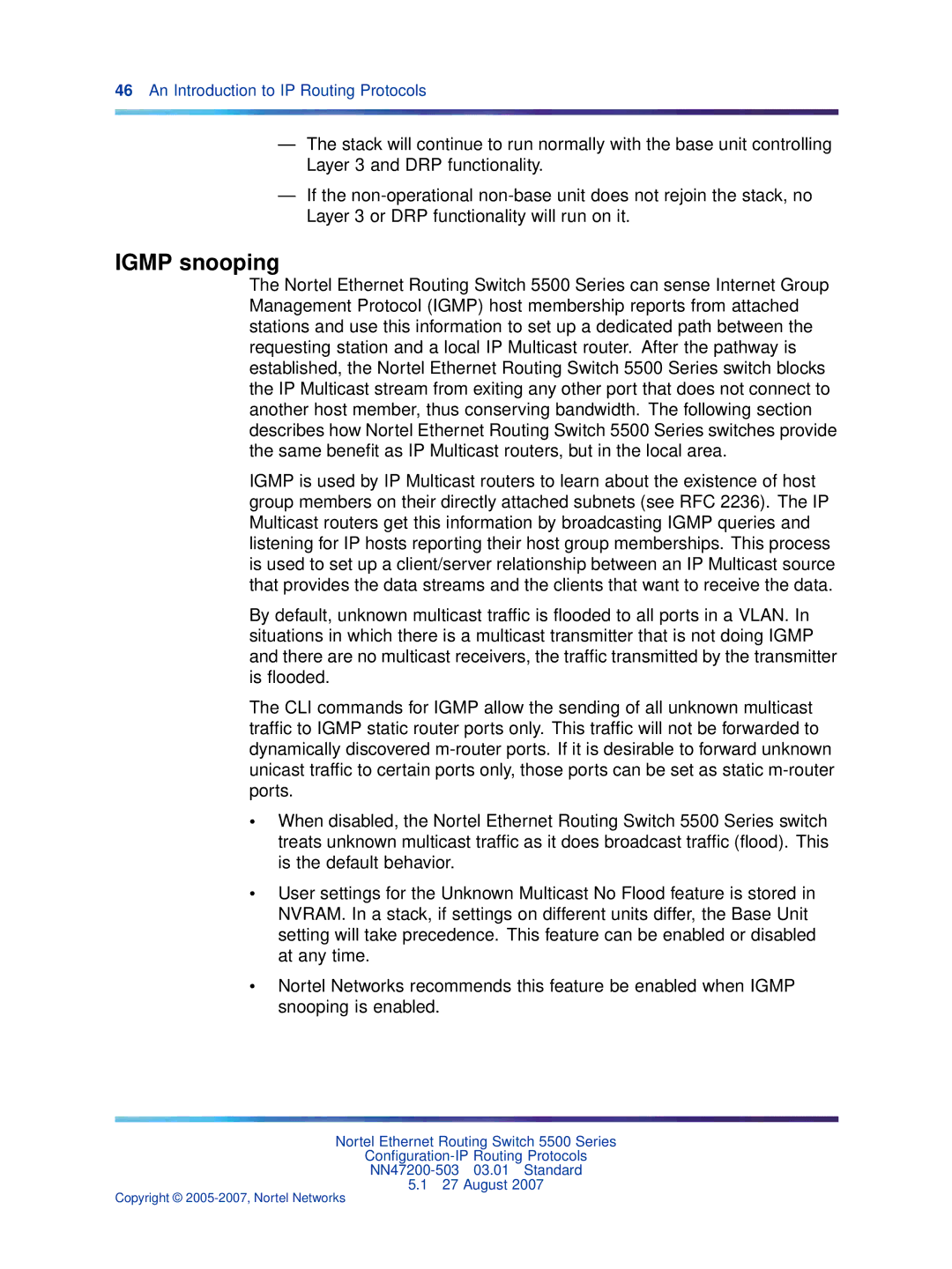 Nortel Networks NN47200-503 manual Igmp snooping 