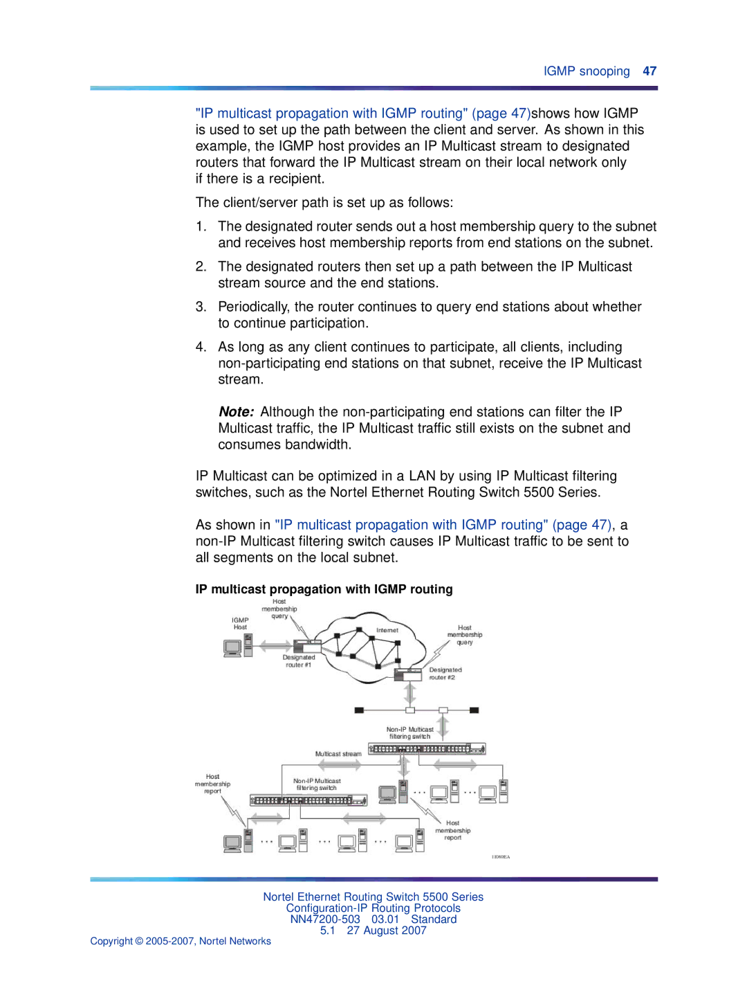 Nortel Networks NN47200-503 manual IP multicast propagation with Igmp routing 