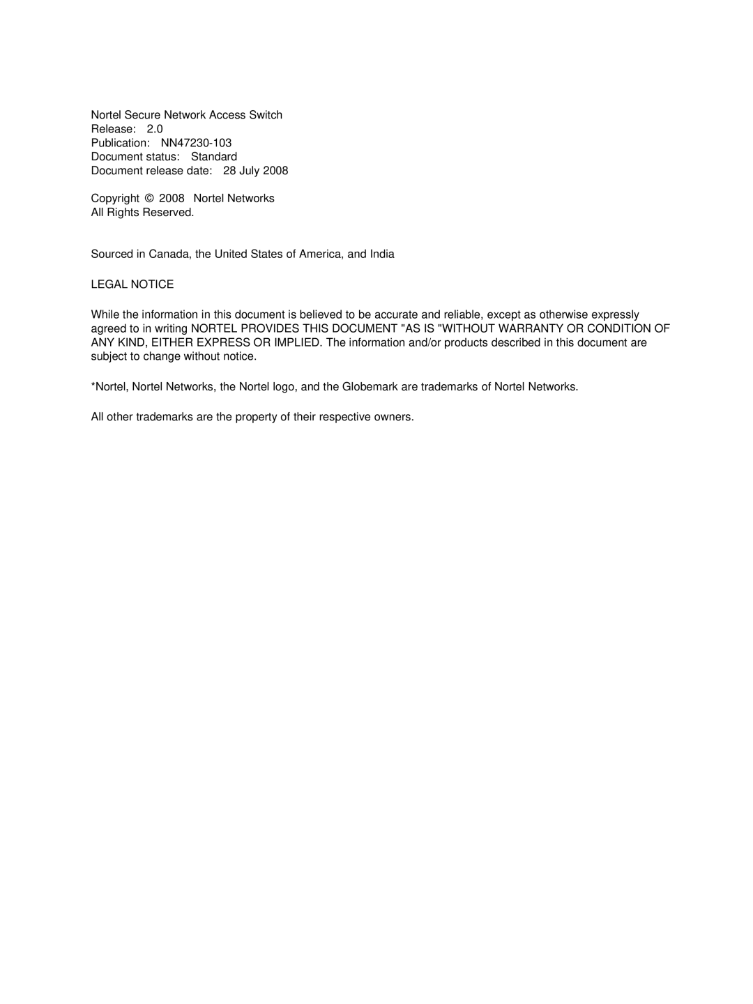 Nortel Networks NN47230-103 manual Legal Notice 