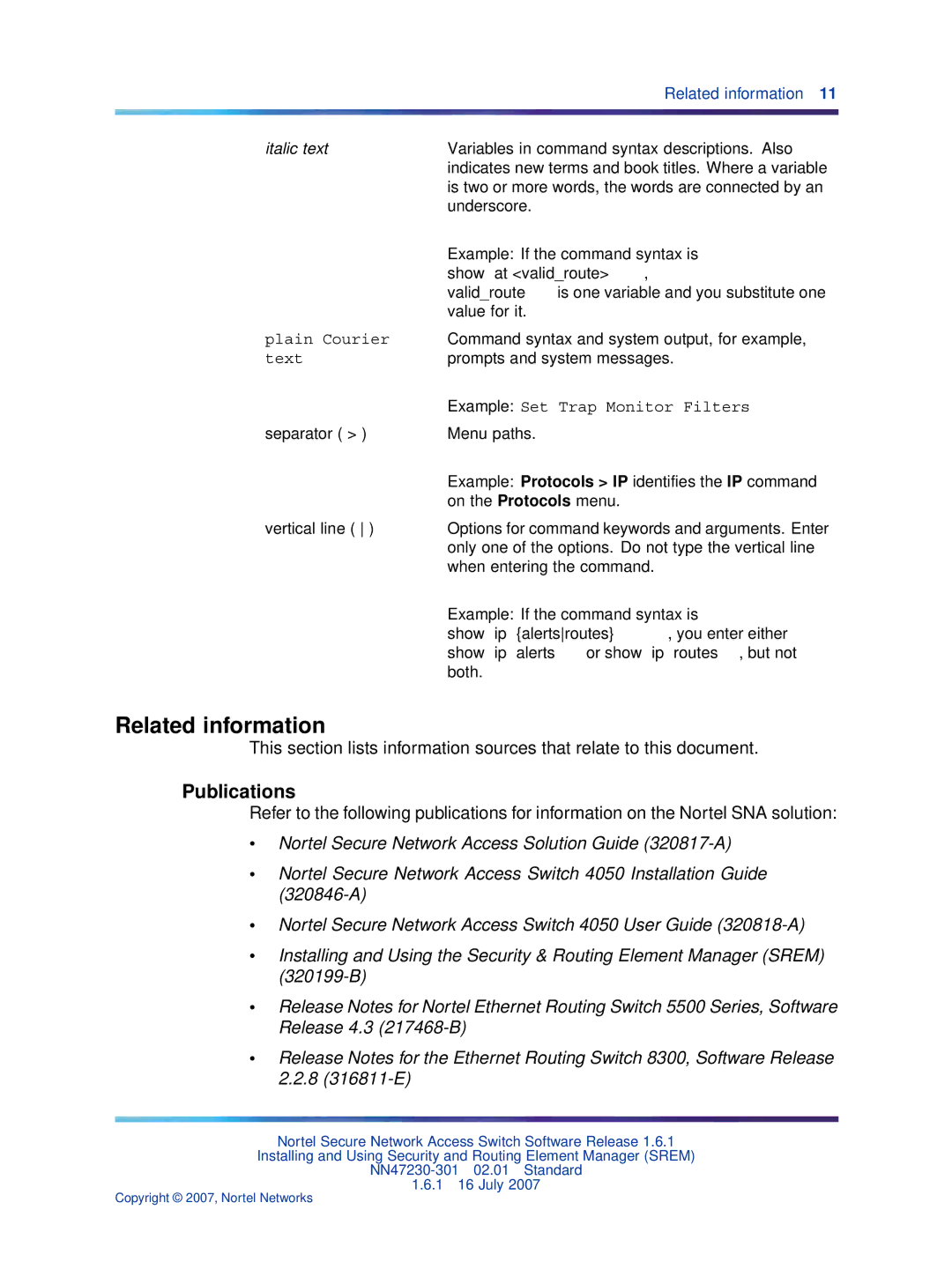 Nortel Networks NN47230-301 manual Related information, Publications 