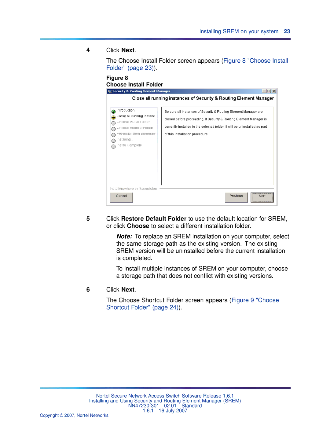 Nortel Networks NN47230-301 manual Choose Install Folder 