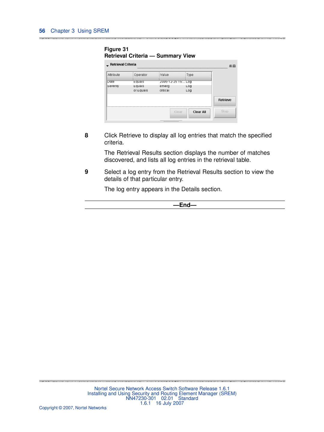 Nortel Networks NN47230-301 manual Retrieval Criteria Summary View 