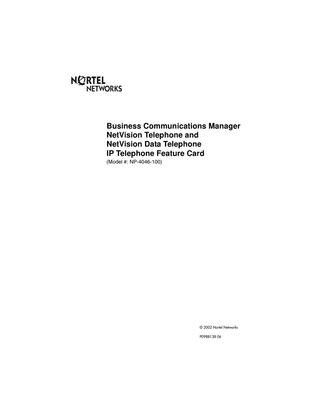 Nortel Networks manual Model # NP-4046-100 