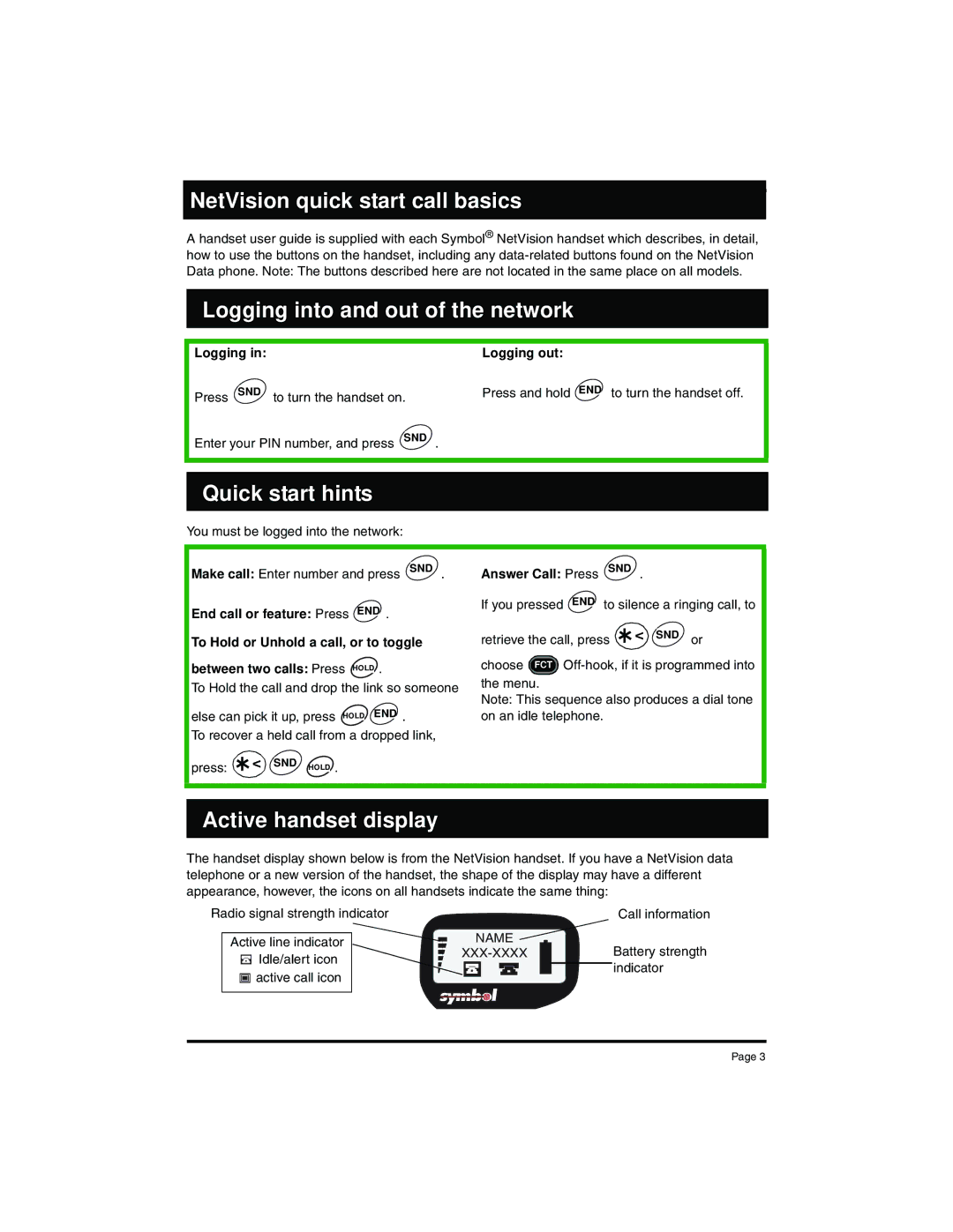 Nortel Networks NP-4046-100 NetVision quick start call basics, Logging into and out of the network, Quick start hints 