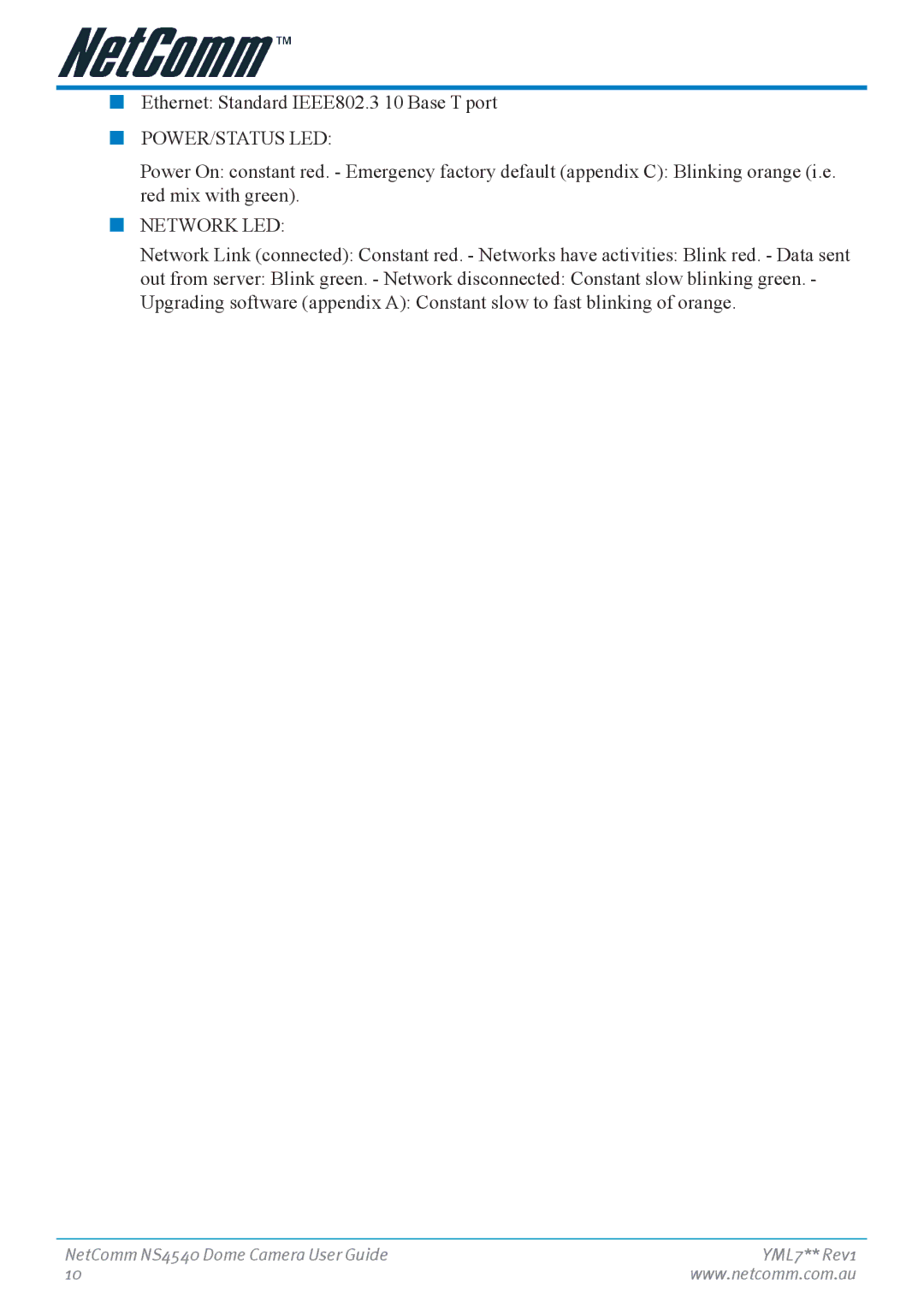 Nortel Networks NS4540 manual Power/Status Led 