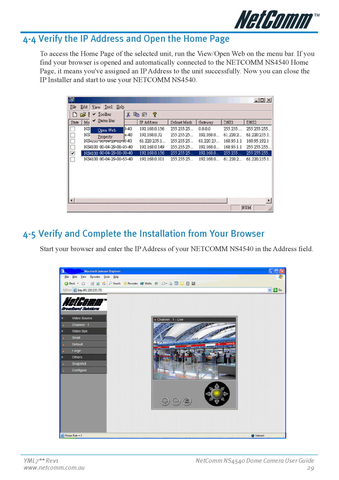 Nortel Networks NS4540 Verify the IP Address and Open the Home, Verify and Complete the Installation from Your Browser 