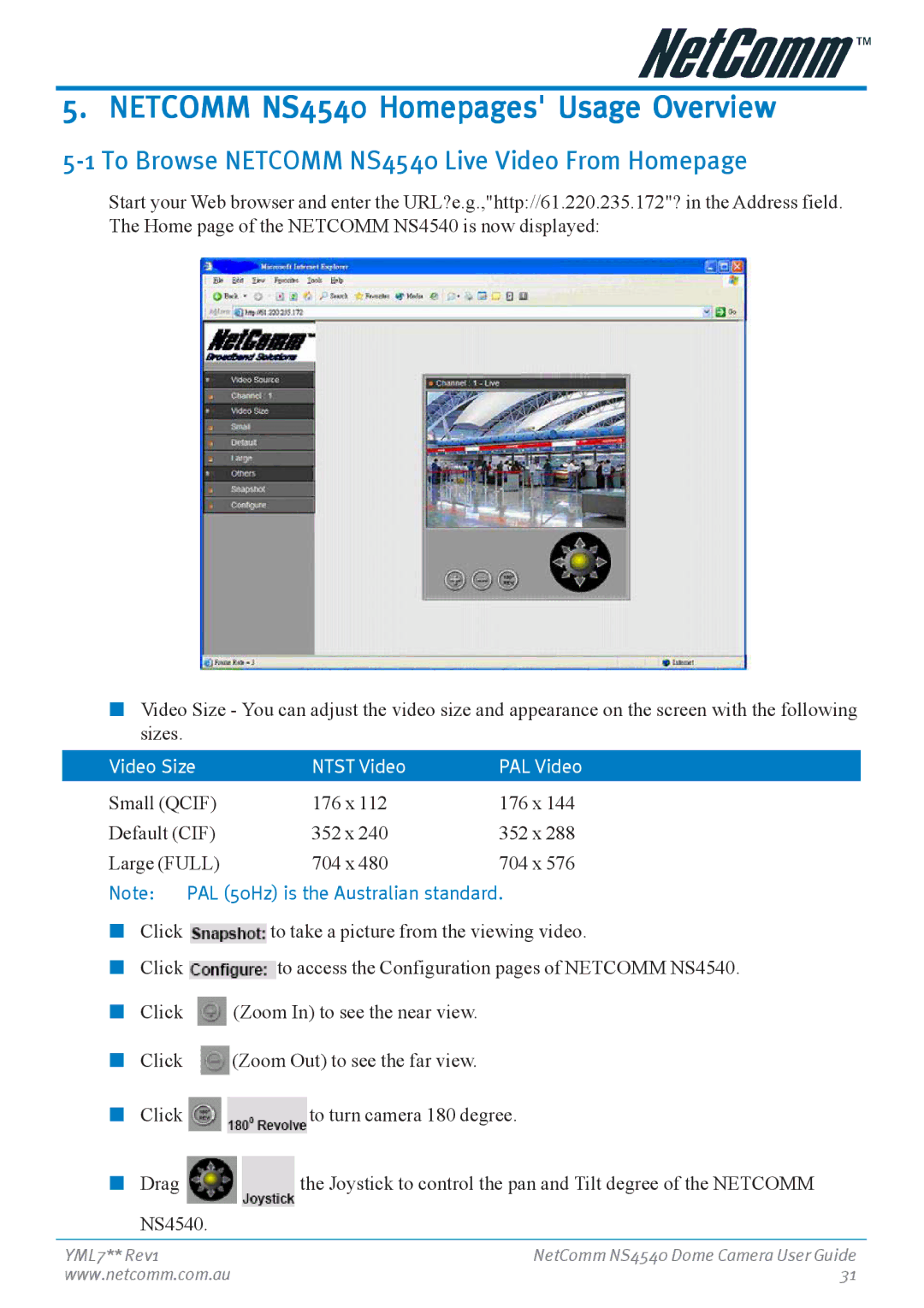 Nortel Networks manual Netcomm NS4540 Homepages Usage Overview, To Browse Netcomm NS4540 Live Video From Homepage 