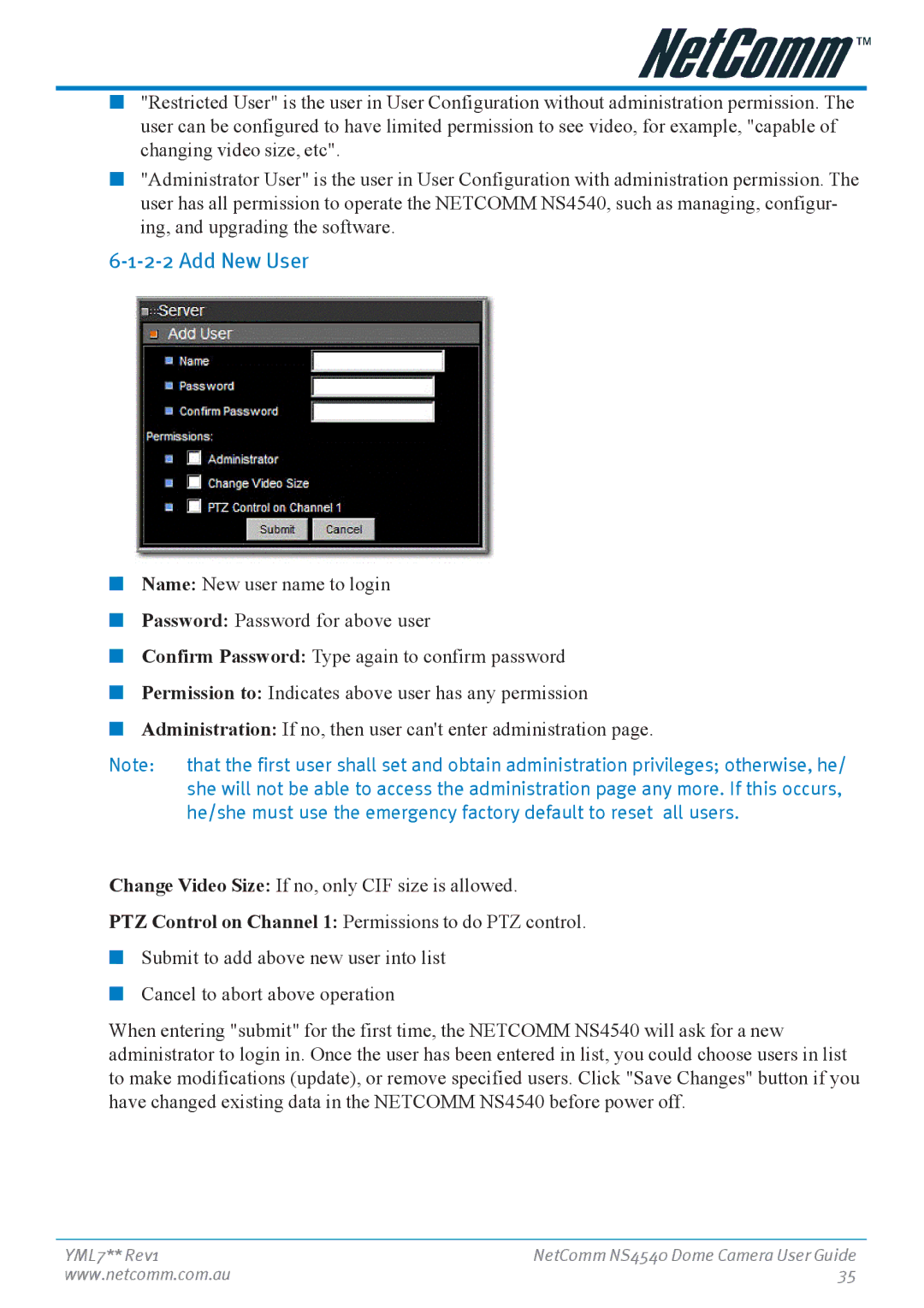 Nortel Networks NS4540 manual Add New User 