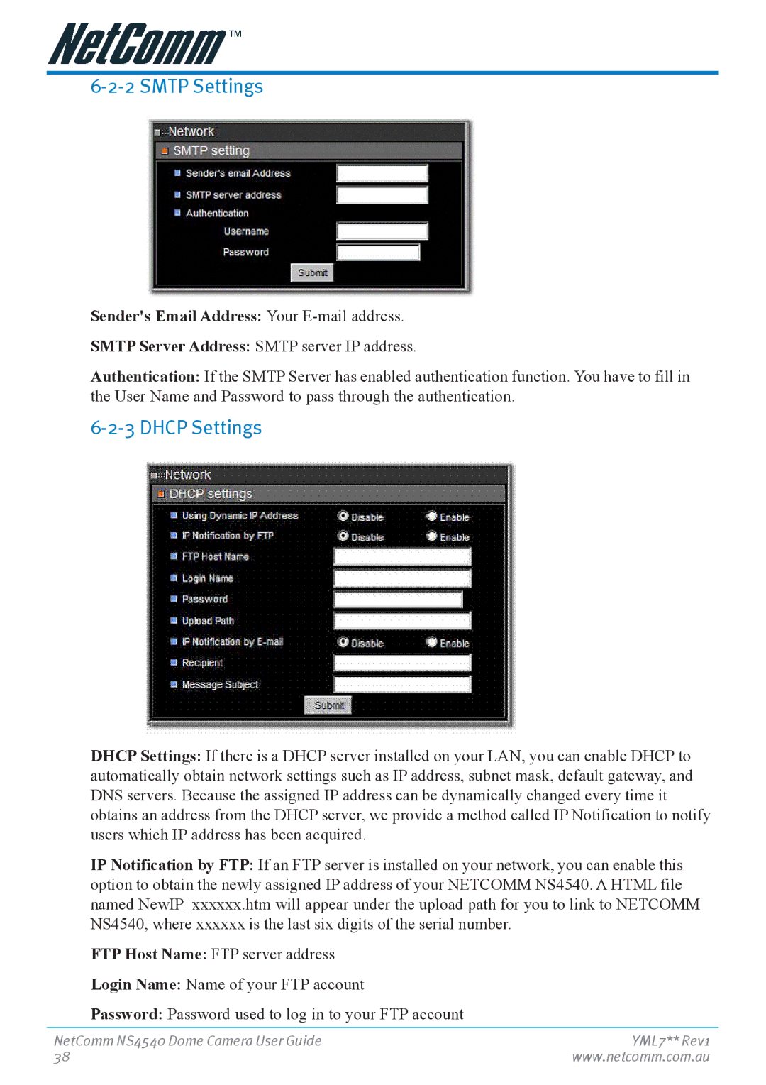 Nortel Networks NS4540 manual Smtp Settings, Dhcp Settings 