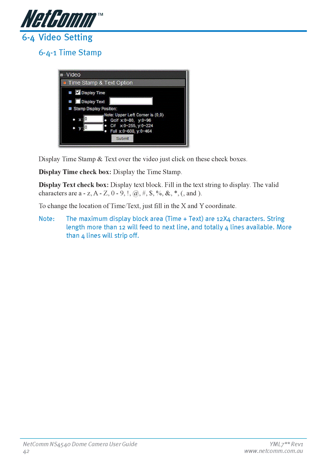 Nortel Networks NS4540 manual Video Setting, Time Stamp 