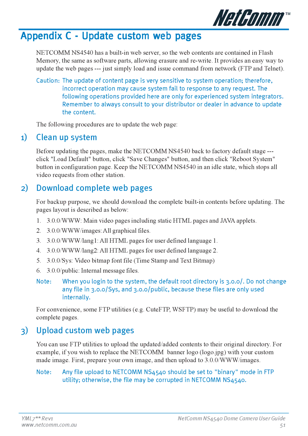 Nortel Networks NS4540 manual Appendix C Update custom web pages, Clean up system, Download complete web pages 