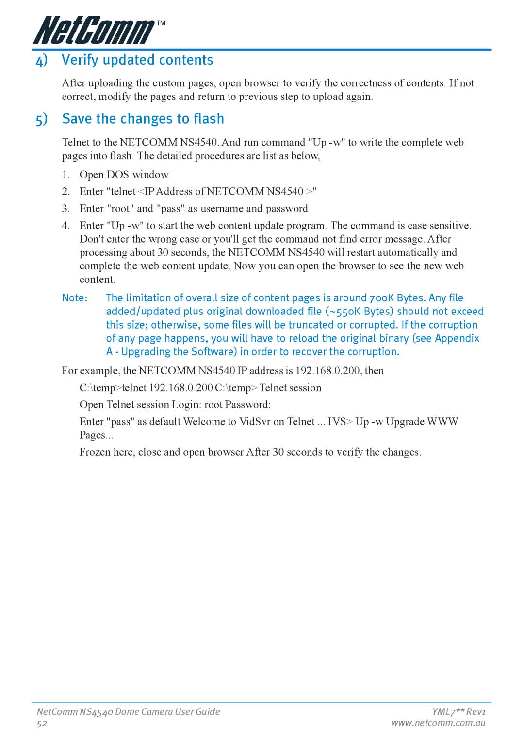 Nortel Networks NS4540 manual Verify updated contents, Save the changes to flash 