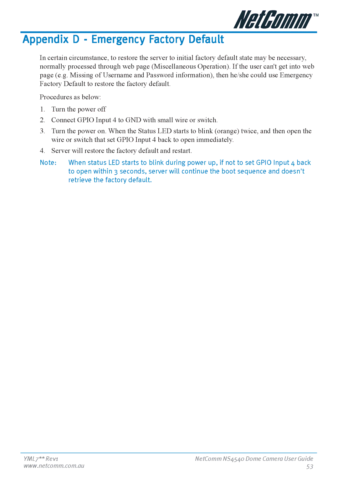 Nortel Networks NS4540 manual Appendix D Emergency Factory Default 