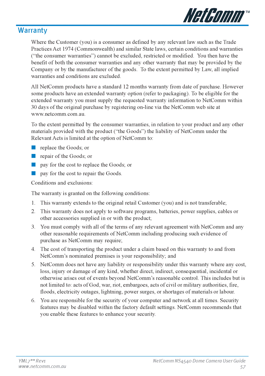 Nortel Networks NS4540 manual Warranty 