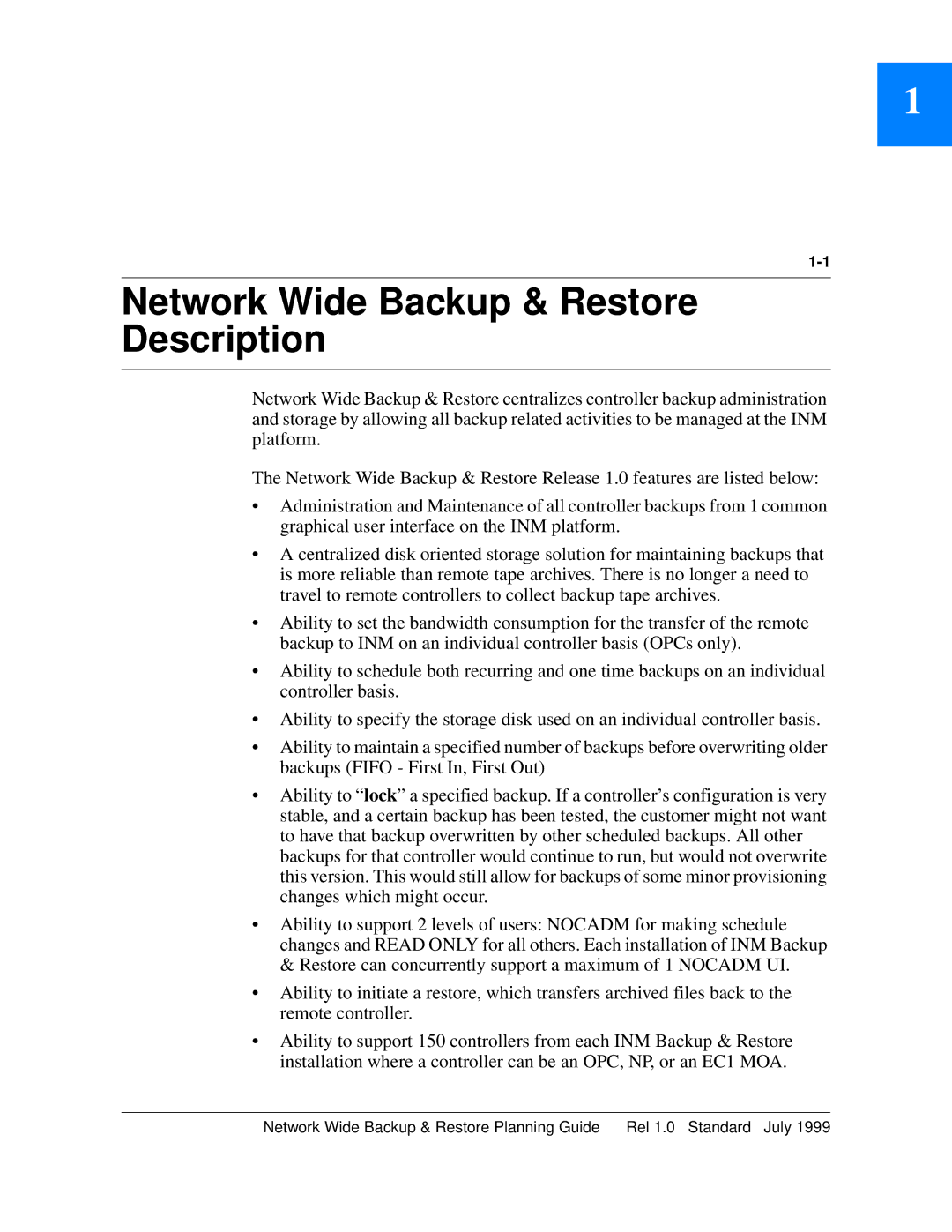 Nortel Networks NTNM13XKAB manual Network Wide Backup & Restore Description 