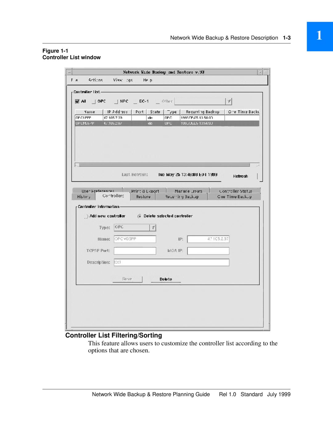 Nortel Networks NTNM13XKAB manual Controller List Filtering/Sorting, Controller List window 