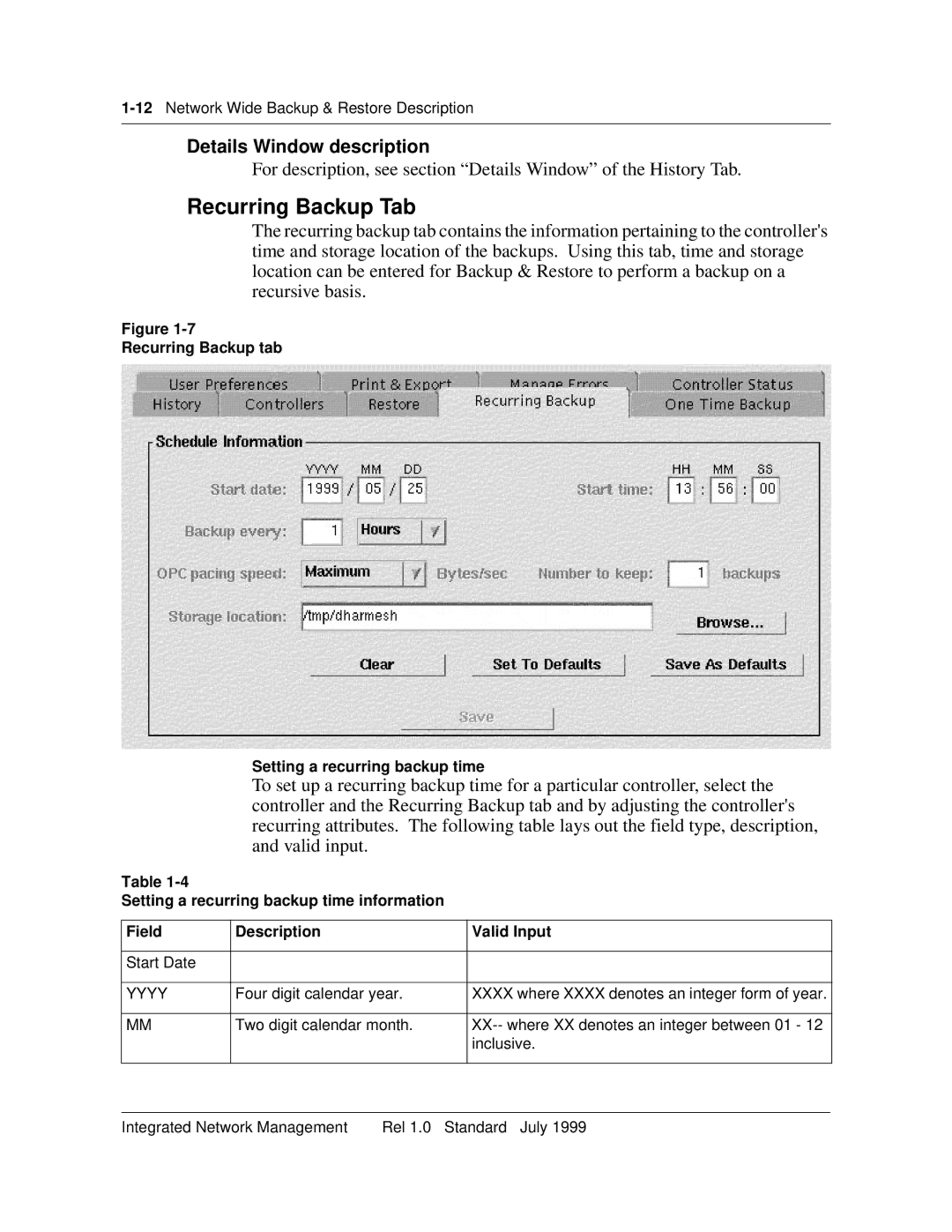 Nortel Networks NTNM13XKAB manual Recurring Backup Tab, Recurring Backup tab Setting a recurring backup time 