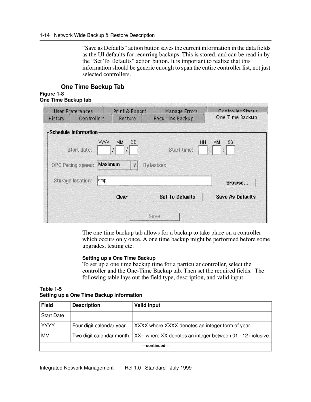 Nortel Networks NTNM13XKAB manual One Time Backup Tab, One Time Backup tab, Setting up a One Time Backup 