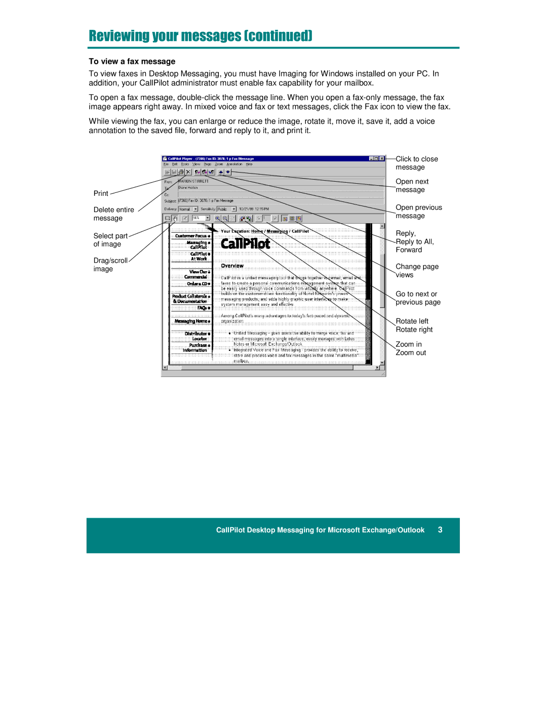 Nortel Networks NTRG22AC, A0789401 manual To view a fax message 