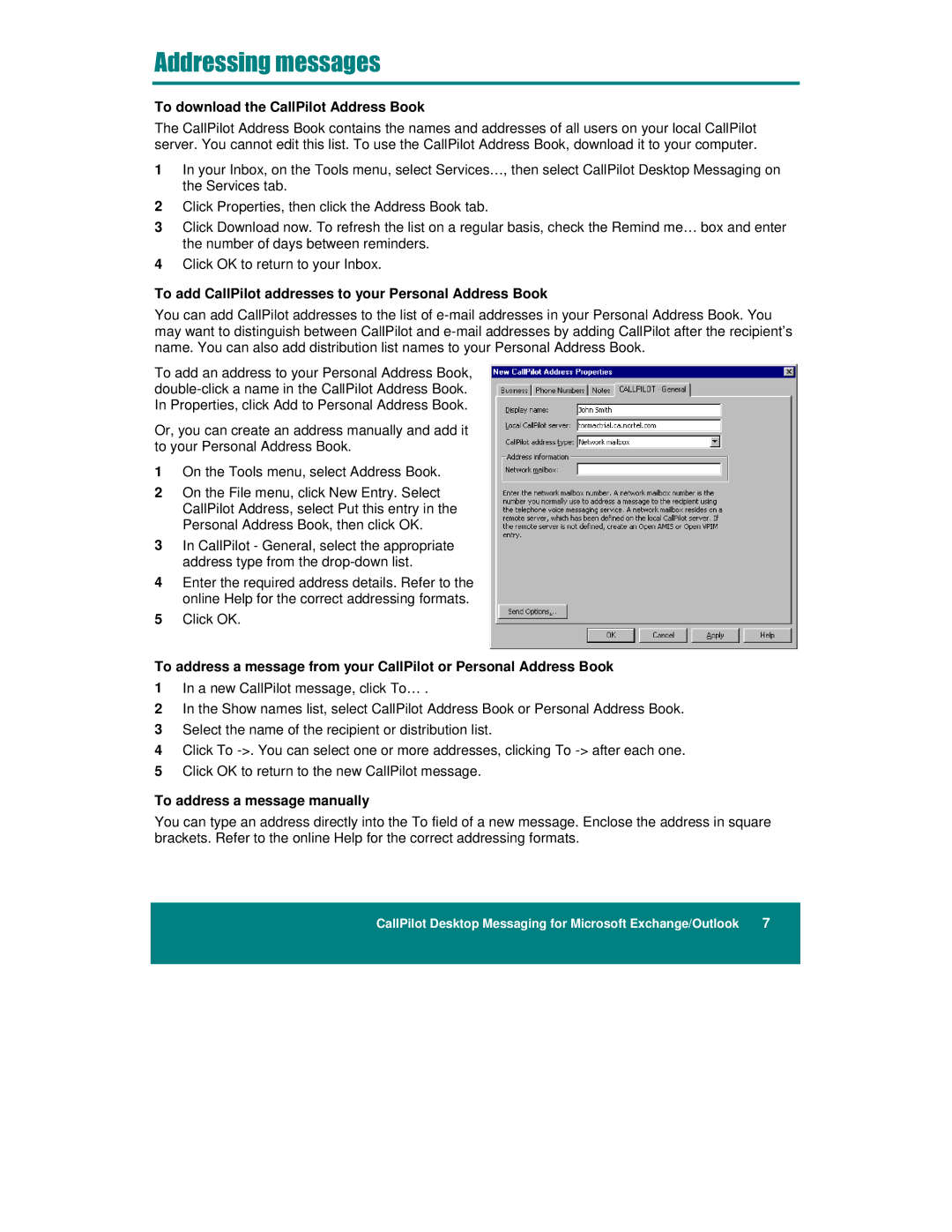 Nortel Networks NTRG22AC To download the CallPilot Address Book, To add CallPilot addresses to your Personal Address Book 