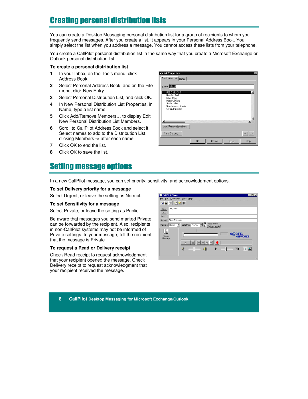 Nortel Networks A0789401, NTRG22AC manual To create a personal distribution list, To set Delivery priority for a message 