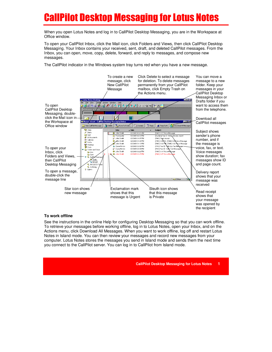 Nortel Networks NTRG22AC, A0789401 manual CallPilot Desktop Messaging for Lotus Notes 