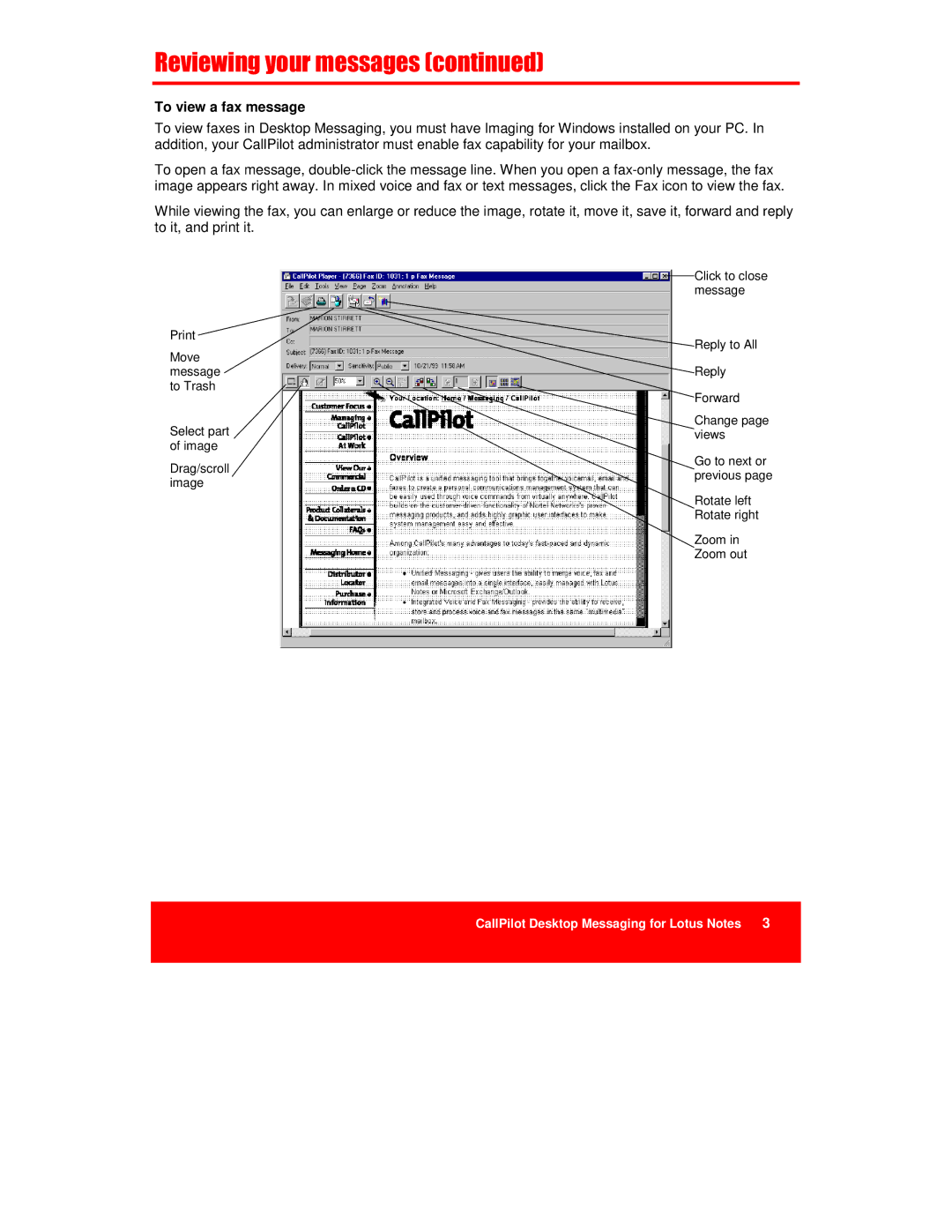 Nortel Networks NTRG22AC, A0789401 manual To view a fax message 