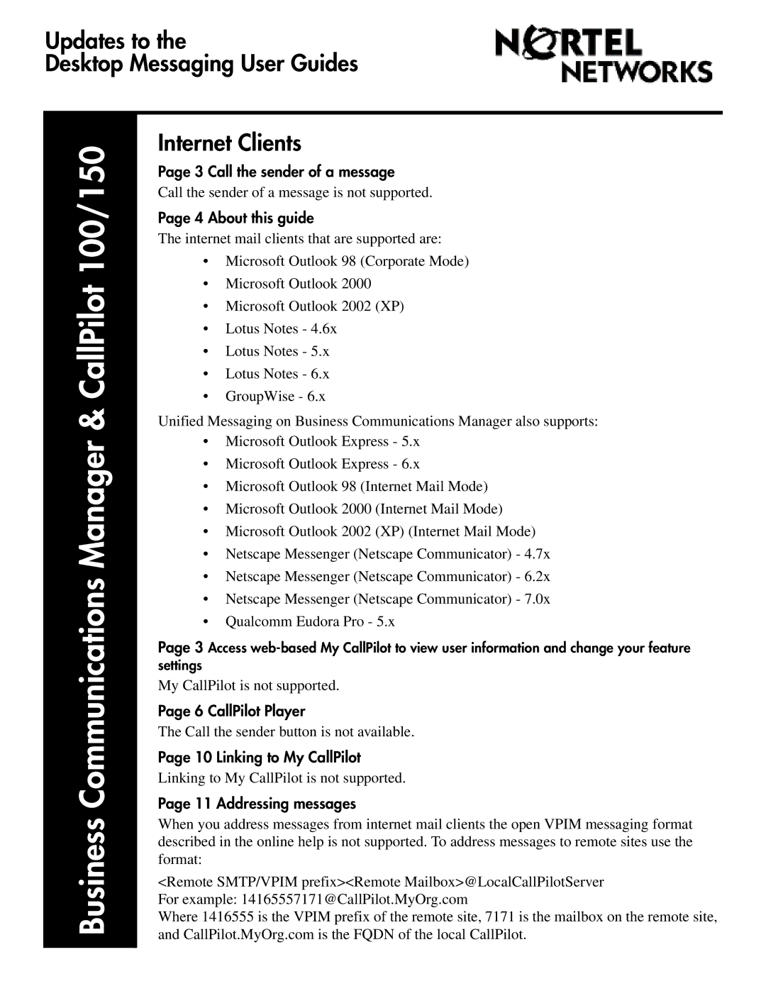 Nortel Networks NTRG22AC, A0789401 manual Business Communications Manager & CallPilot 100/150 