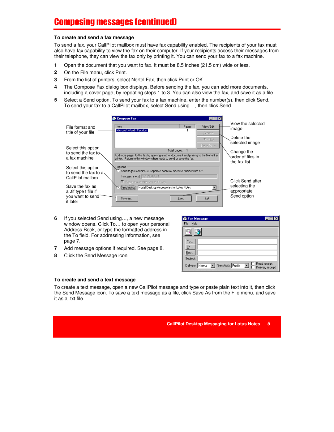 Nortel Networks NTRG22AC, A0789401 manual To create and send a fax message 